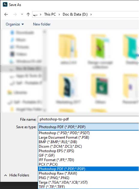 Export Photoshop as PDF instructions image
